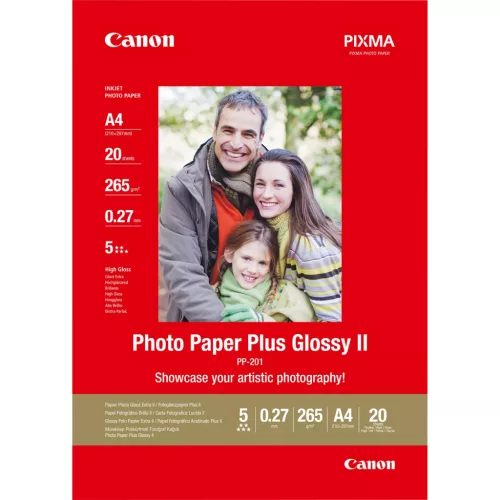 Canon PP-201 Photo Paper Plus Glossy II A4-es, 265g vastag, fényes fotópapír (20 lap/doboz)