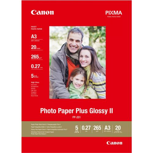 Canon PP-201 Photo Paper Plus Glossy II A3-as, 265g vastag, fényes fotópapír (20 lap/doboz)