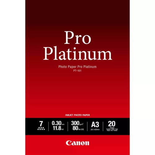 Canon PT-101 Photo Paper Pro Platinum A3-as, 300g vastag, lágy fényességű fotópapír (20 lap/doboz)